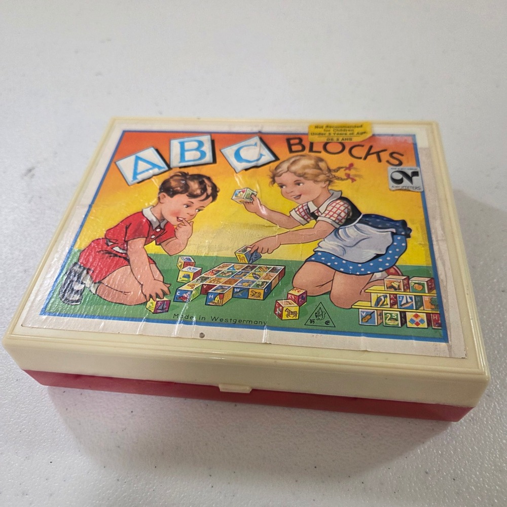 Vintage Eichhorn ABC Blocks West Germany Wooden Alphabet Number Puzzle Toy Set